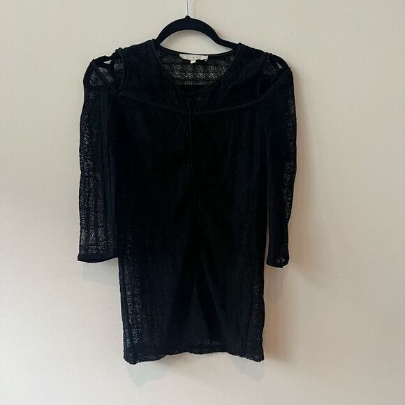 IRO Women's Elbow Length Sleeve Cold Shoulder V-Neck Lace Black Top Size Small - Picture 1 of 8